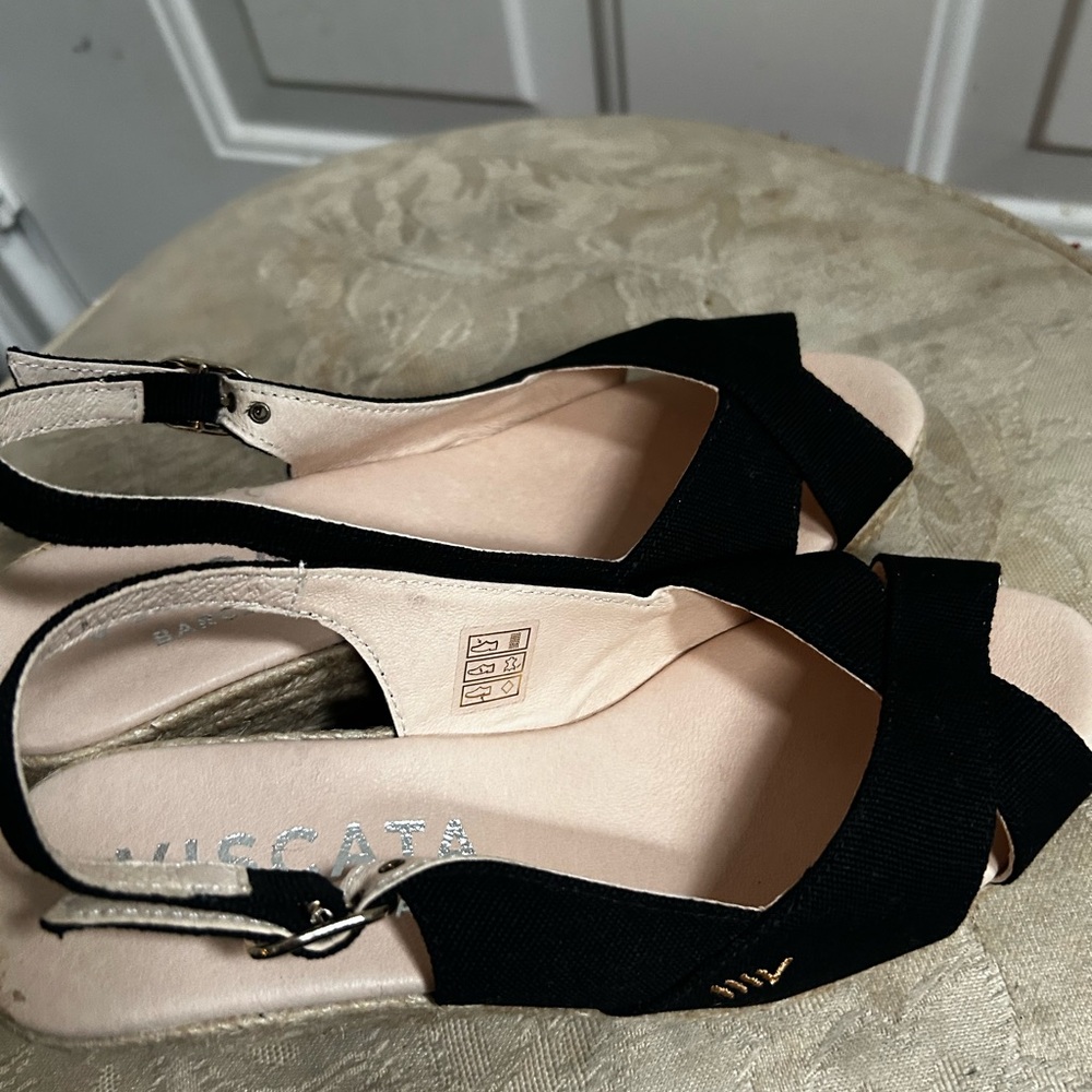 Viscata Barcelona Black Espadrille Wedge Open toe Slingback Espadrille Wedge - Picture 9 of 14